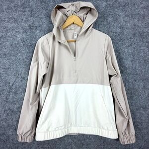 Ebb & Flow Windbreaker Jacket Women S White Beige Colorblock Stretch Quarter Zip